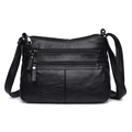 Borsa a tracolla classica in pelle PU nera lavata con tasche multiple con cerniera - Stile 3