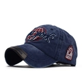 Detail of 3D New York embroidery and Statue of Liberty patch on vintage baseball cap - Navy Blue