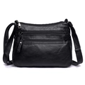 Black washed leather crossbody bag featuring multiple functional zipper pockets and wide strap - Style 5
