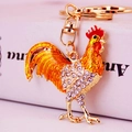 Creative gold rooster keychain with colorful enamel and sparkling crystal accents - Gold