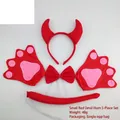 Red devil horn 5-piece costume set with headband, paw gloves, bow tie and tail - Red Devil Horn 3-Piece Set + Red Gloves