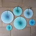 Blue 6-piece assorted paper fans set with stripes and dots for wall decor - Blue Stripe