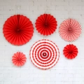 6-piece red and white paper fan set with stripes and dots for party wall decor - Red Stripe