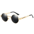 Lunettes de soleil steampunk rondes avec monture dorée et détails en fil métallique - Monture Dorée Verres Gris