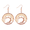 Handmade Tree of Life earrings with yellow natural crystal stones and copper wire - Citrine