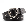 Cintura alla moda in pelle nera con fibbia a cuore e decorazioni con occhielli in metallo - 105cmx2.5cm / Nero