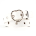 White faux leather belt with a silver heart buckle and metal eyelet details - 105cmx2.5cm / White