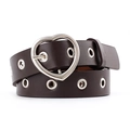 Cintura in ecopelle marrone scuro con fibbia a cuore argento e doppi occhielli - 105cmx2.5cm / caffè