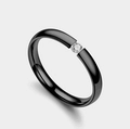 Polished black stainless steel open ring with a round zircon stone inlay for couples - US 5 / Black