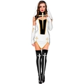 Costume de religieuse sexy pour femme avec mini robe noir et blanc, croix dorée et bas - M / Ensemble de Costume Blanc (Foulard/Manches/Chaussettes)