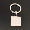 Polished silver square stainless steel keychain pendant with round ring for DIY engraving - 20*20 Outer Hole Square Tag