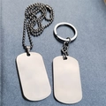 Polished stainless steel military dog tag set with ball chain and keychain ring in silver - 50*28 Round Corner Silver Dog Tag with Ring