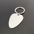 Polished silver guitar pick stainless steel keychain with reflective surface finish - Guitar Pick Shape with Hole