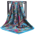 Sciarpa in seta satinata con stampe paisley e floreali vintage in blu lago - 90x90cm / 1# Colore Consigliato (Blu Paisley)