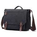 Men's canvas business briefcase in black and brown leather trim with adjustable strap - Black