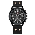 Men's tactical chronograph watch with black matte case and rivet leather strap - Black