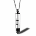 Silver and black cross engraved bullet urn pendant necklace in polished stainless steel - Two-tone Black Pendant (No Chain)