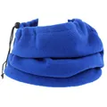 Close-up of blue fleece neck warmer with adjustable drawstring and plastic toggle cord lock - Sapphire Blue