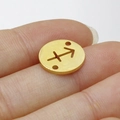 Golden Sagittarius zodiac round pendant in mirrored stainless steel with double holes - Sagittarius Style (Gold 9)