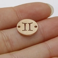 Polished rose gold stainless steel Gemini zodiac charm with hollow circular cutout - Gemini Style (Rose Gold 3)