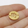 Golden circular Virgo zodiac pendant in mirror finish stainless steel for DIY jewelry - Virgo Style (Gold 6)