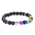 Detailed view of black lava rock chakra beads bracelet with a silver elephant charm - Elephant Style (Antique Silver)