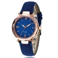 Elegant dameshorloge met kwartsuurwerk, donkerblauwe lederen band en glitter wijzerplaat - Blauw