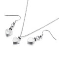 Fashionable stainless steel heart jewelry set with white shell inlay pendant and earrings - Steel Color Heart Memorial 2-Piece Set (KS106460-Z)