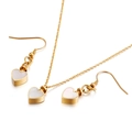 Minimalist golden titanium steel jewelry set with heart-shaped white shell inlay - Gold Heart Shell Inlay 2-Piece Set (KS106464-Z)