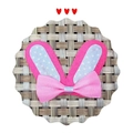 Pink felt rabbit ears hair accessory with blue polka dot bow on gray woven mat - 5.5*6cm / Deep Pink