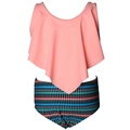 Zweiteiliger Mädchen-Badeanzug mit korallenrosa Rüschentop und bunter Tupfenhose - 152 / Orangefarbenes Top + Gepunktetes Unterteil