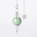 Polished silver pendant featuring a round green aventurine gemstone sphere for dowsing - Green Aventurine