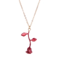 Golden necklace featuring a 3D red rose pendant with delicate leaves on a white background - Rose Necklace (Red 10859) / Red