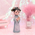 Retro style Chinese girl resin figurine holding a cat, ideal gift with pink decor - Large Figurine with Cat (060-3B)