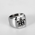 Bague chevalière homme en acier inoxydable avec blason néerlandais et face carrée - Taille 7 / Style Emblème Néerlandais / Argent