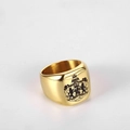 Chevalière dorée pour homme en acier inoxydable avec gravure de blason noir héraldique - Taille 7 / Style Emblème Néerlandais / Or