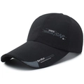 Classic black sports baseball cap with long brim and white fashion lettering print - Adjustable / Black