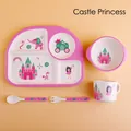 5-piece pink bamboo fiber dinnerware set for kids featuring a princess castle theme - Castle Princess