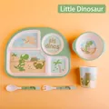 5-piece bamboo fiber kids dinnerware set with green dinosaur patterns and divided plate - Small Dinosaur