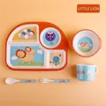 5-piece lion cartoon bamboo fiber children dinnerware set in warm orange and blue - Little Lion