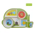 5-piece eco-friendly bamboo fiber kids dinnerware set with green elephant pattern - Elephant