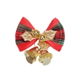 Festive red and green plaid Christmas bow with golden leaves and two small bells - Style 2-Red Green Plaid Bow With Bells