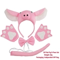 5-piece pink pig costume set including headband, bowtie, tail, and soft plush paw gloves - 3D Pink Pig 5-Piece Set (Headband+Bowtie+Tail+Gloves)