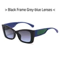 Cat-Eye-Sonnenbrille mit schwarzem Rahmen, graublauen Gläsern und blauen Krokodilbügeln - Schwarzer Rahmen / Graue Verlaufsgläser (Grünes Muster Bügel)
