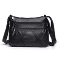 Borsa a tracolla nera in pelle lavata con cerniere multiple e cuciture geometriche - Stile 4