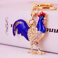 Chinese style creative rooster keychain with blue enamel and sparkling rhinestones - Blue