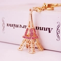 Porte-clés Tour Eiffel en métal avec cristaux roses pour accessoire de sac à main - Rose