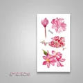 Waterproof floral temporary tattoo sticker with pink flowers design model Q-024 - 6*10.5cm / Pink Floral Illustration (Q-024)