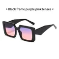 Square black frame sunglasses featuring purple to pink gradient lenses for women - Black Frame Purple Pink Lens