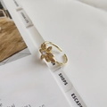 Adjustable gold flower ring featuring purple zircon petals and a central white crystal - Flower Ring J931 / Gold / Adjustable Open